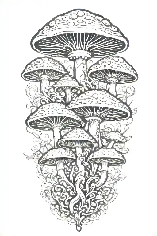 mushrooms and fractals tattoo design idea