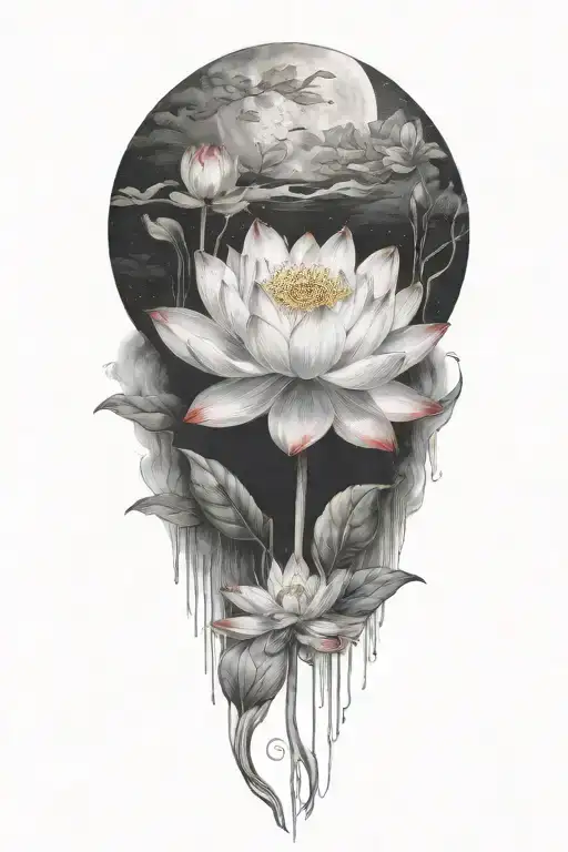 lotus blooming in moonlight tattoo design idea
