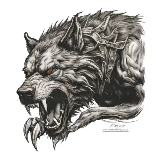 fenrir biting Tyr's hand off  tattoo design idea