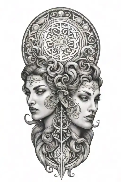 spiritual gemini twins tattoo design idea