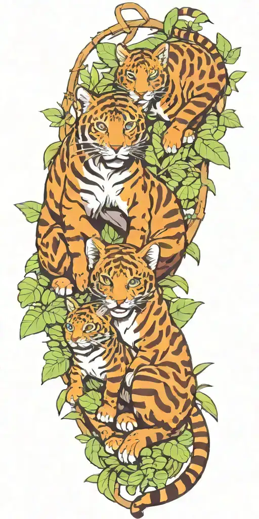 jungle cats playing in the rainforest tattoo design idea