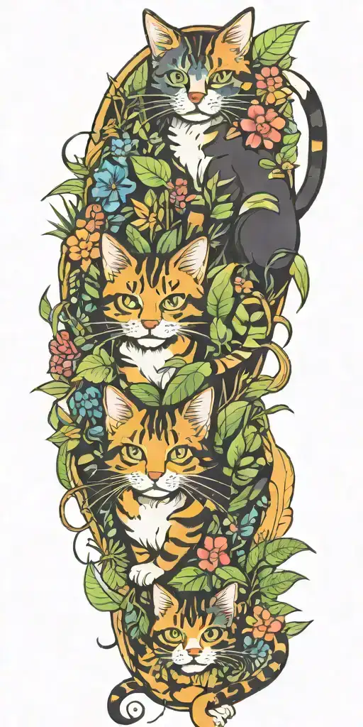 cats playing in the rainforest tattoo design idea