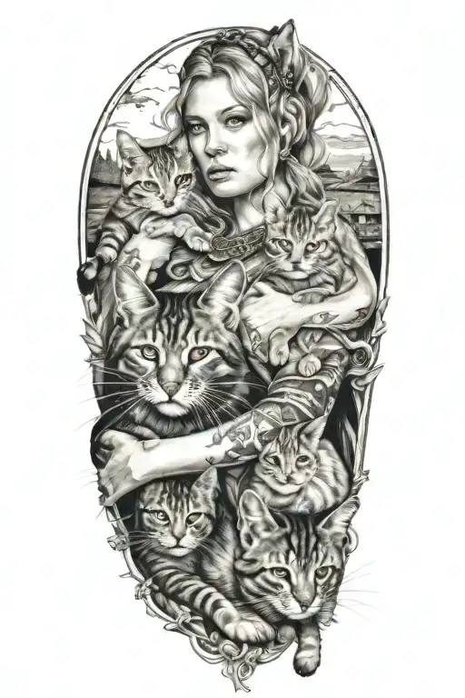 freya with her cats  tattoo design idea