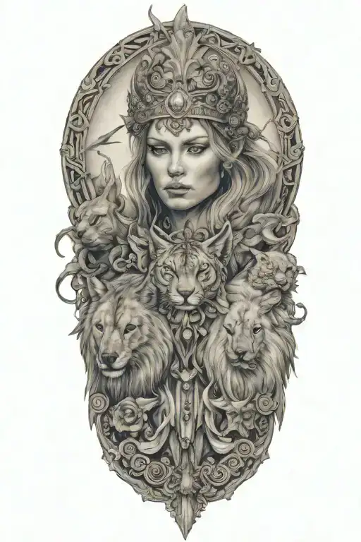 freya with bygul and trjegul tattoo design idea