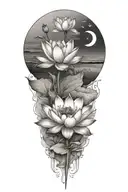 lotus blooming in sunset tattoo design idea