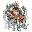 Baal wearing battle armor sitting on a throne  tattoo design idea