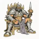 Baal wearing battle armor sitting on a throne  tattoo design idea