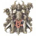 Baal wearing battle armor sitting on a throne  tattoo design idea