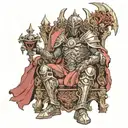 Baal wearing battle armor sitting on a throne  tattoo design idea
