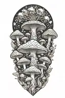 mushrooms and fractals tattoo design idea