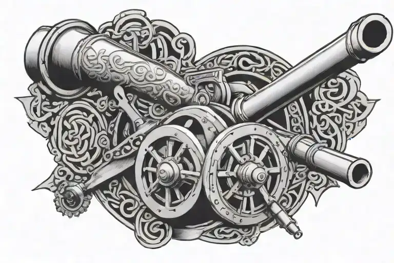 realistic Arsenal FC cannon incorporated into the design incorporating celtic symbols  tattoo design idea