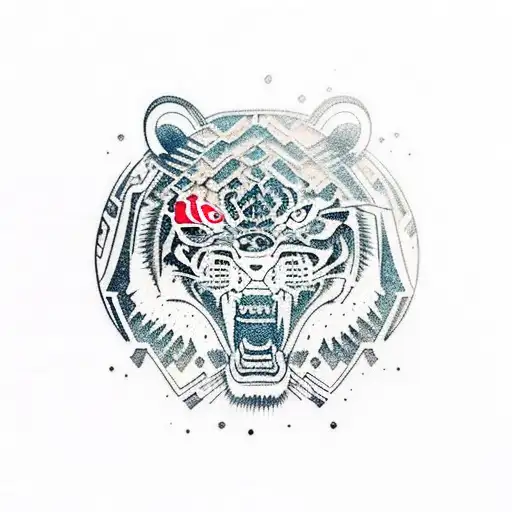 russian bear with water and tiger tattoo design idea