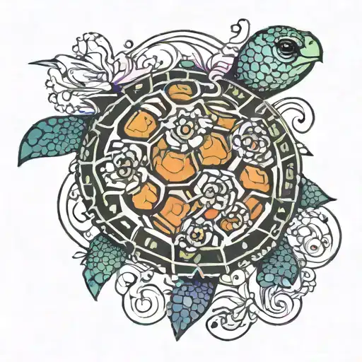 turtle with first name Ryan Mia Mady Nina Alba tattoo design idea