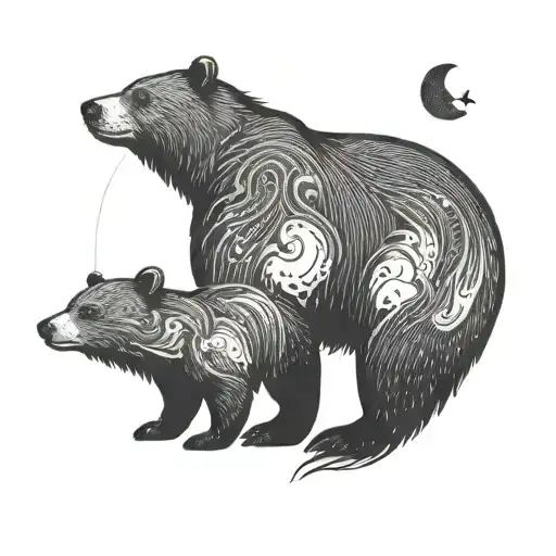 father/child bear tattoo with moon - a bit minimalist would be ok  tattoo design idea