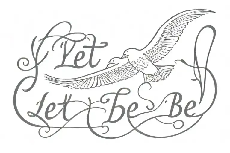 words "let it be" with albatross and muatache tattoo design idea