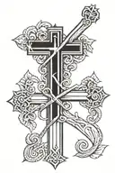 Cross of Nails with Agape in ancient Greek tattoo design idea