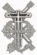 Cross of Nails with Agape in ancient Greek tattoo design idea