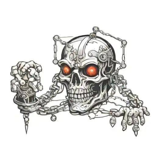 puppet master, brain, pain, chains,eye like the wheel of time tattoo design idea