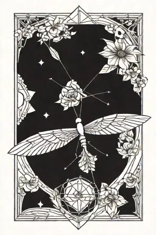 A geometric design incorporating elements of philosophy and love, with a crane fly as a central motif tattoo design idea