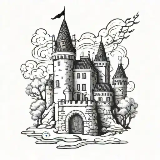 gothic snowy castle tattoo design idea