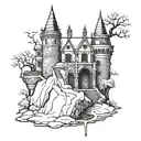 gothic snowy castle tattoo design idea