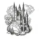 gothic snowy castle tattoo design idea