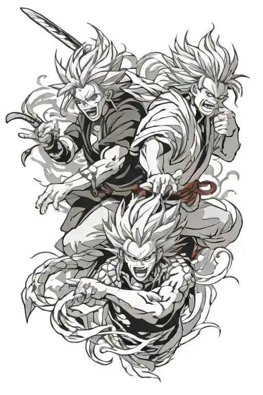 An anime-inspired tattoo featuring Rengoku and Tanjiro in a fierce battle scene tattoo design idea