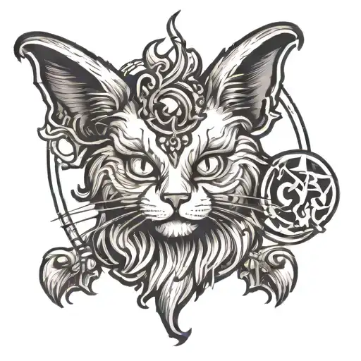 half majestic ragdoll cat half baphomet satanic blend demon tattoo design idea