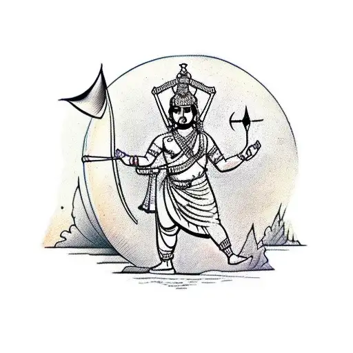 Sri Ram with bow and arrow with a compass and explorer theme tattoo design idea