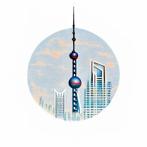 Shanghai pearl tower and cn tower in skyline tattoo design idea