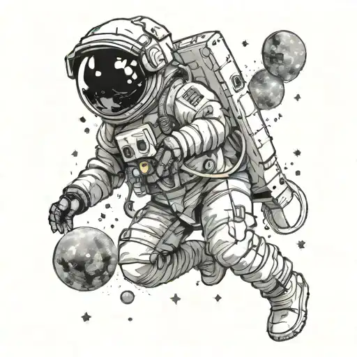An astronaut exploring a galaxy filled with binary code constellations tattoo design idea