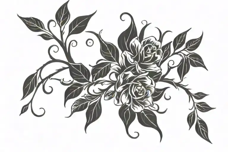 flowers and leafs wipped willow tattoo design idea