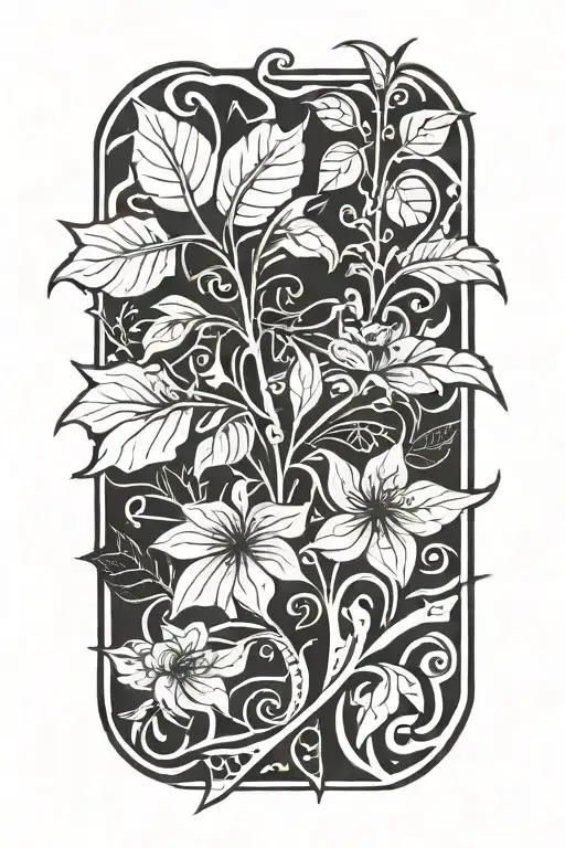 rectangular tattoo flowers and leafs growing tattoo design idea