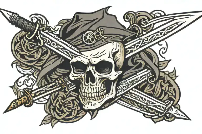 skull and swords crossed tattoo design idea