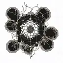 A minimalist blackwork design of a plant cell under a microscope, symbolizing the beauty of science and nature combined tattoo design idea