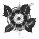 A minimalist blackwork design of a plant cell under a microscope, symbolizing the beauty of science and nature combined tattoo design idea