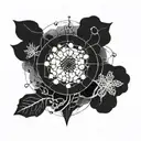 A minimalist blackwork design of a plant cell under a microscope, symbolizing the beauty of science and nature combined tattoo design idea