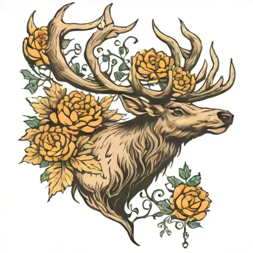 elk tattoo in the middle of antlers something related tattoo design idea