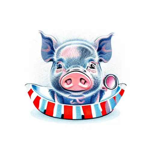 a cartoon baby pig popping out of a beer mug tattoo design idea