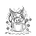 a cartoon baby pig popping out of a glass of beer tattoo design idea