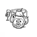 a cartoon baby pig popping out of a glass of beer tattoo design idea