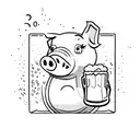 a cartoon baby pig popping out of a glass of beer tattoo design idea