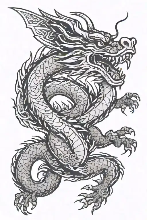 cute anime chinese dragon flying tattoo design idea