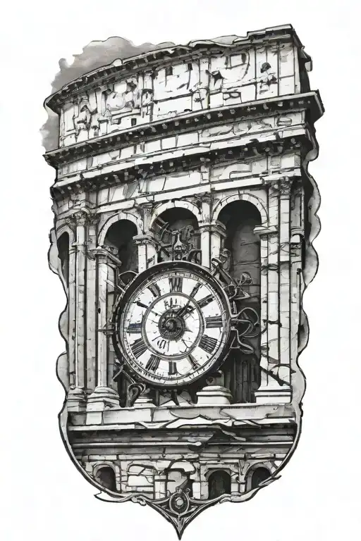 Roman colosseum and clock face  tattoo design idea