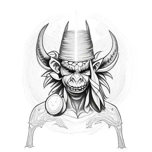 Goblin shaman casting a spell in a beautiful forest landscape tattoo design idea