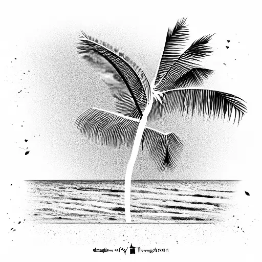 palm tree on the beach with miami words tattoo design idea
