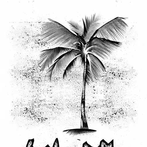 palm tree on the beach with miami sign tattoo design idea