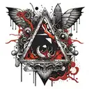 Blood Red and Black melting and bleeding beating heart. All seeing eye, crystals and gemstones. Voids. tattoo design idea