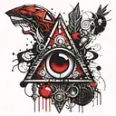 Blood Red and Black melting and bleeding beating heart. All seeing eye, crystals and gemstones. Voids. tattoo design idea