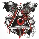 Blood Red and Black melting and bleeding beating heart. All seeing eye, crystals and gemstones. Voids. tattoo design idea